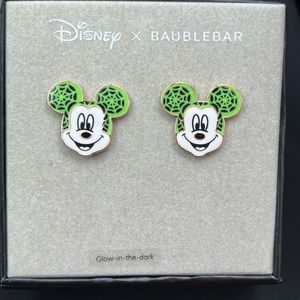 Baublebar GLOW IN THE DARK Mickey spider web stud earrings. NWT in box.